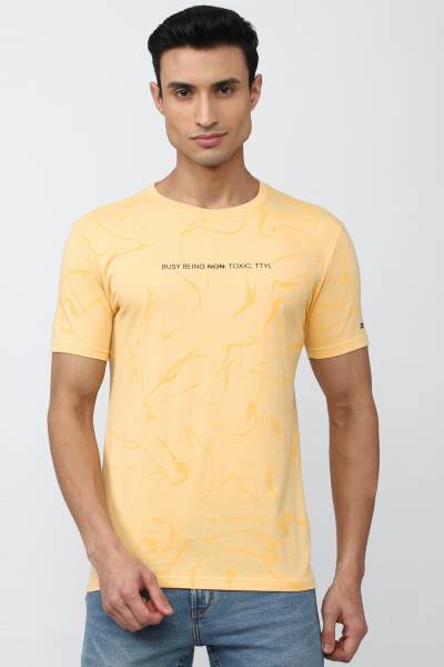 PETER ENGLAND Printed Men Round Neck Yellow T-Shirt