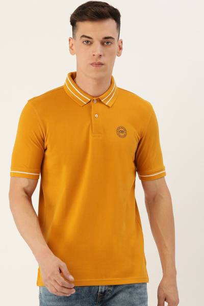 PETER ENGLAND Solid Men Polo Neck Yellow T-Shirt