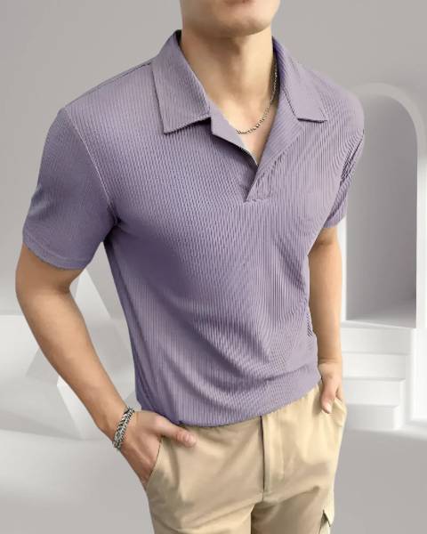 TAZO Solid Men Polo Neck Purple T-Shirt