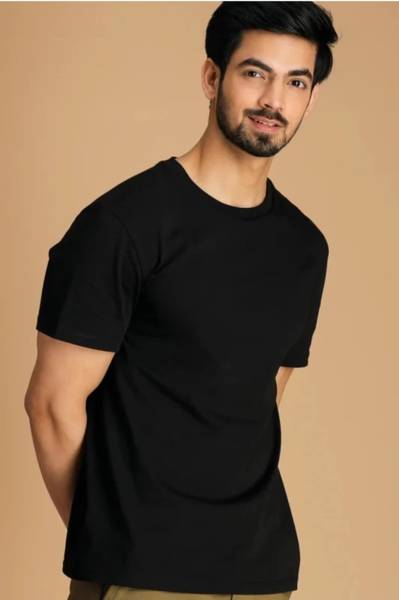 Nilan Impex Solid Men Round Neck Black T-Shirt