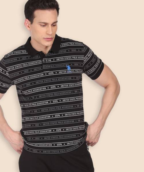 U.S. POLO ASSN. Typography Men Polo Neck Black T-Shirt