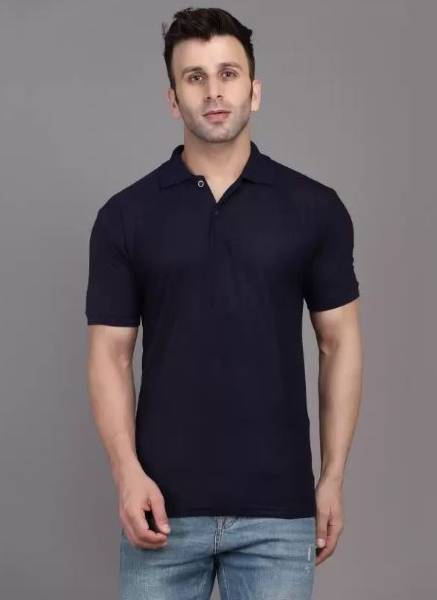 Fascista Solid Men Polo Neck Dark Blue T-Shirt