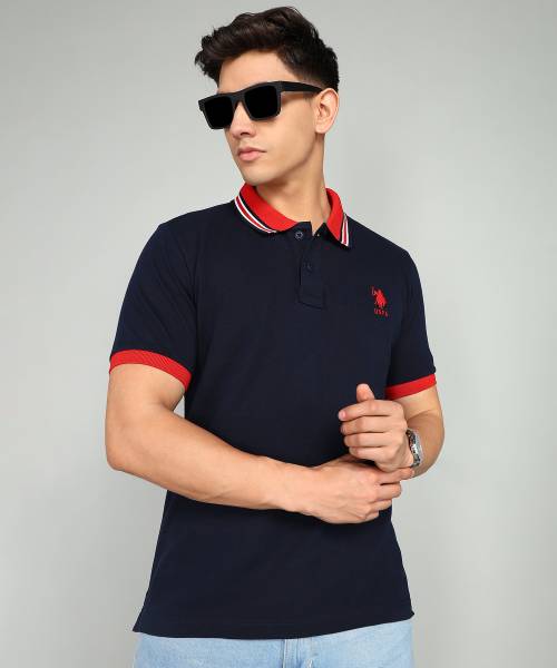 U.S. POLO ASSN. Solid Men Polo Neck Blue T-Shirt