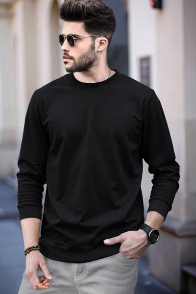 BLIVE Solid Men Round Neck Black T-Shirt