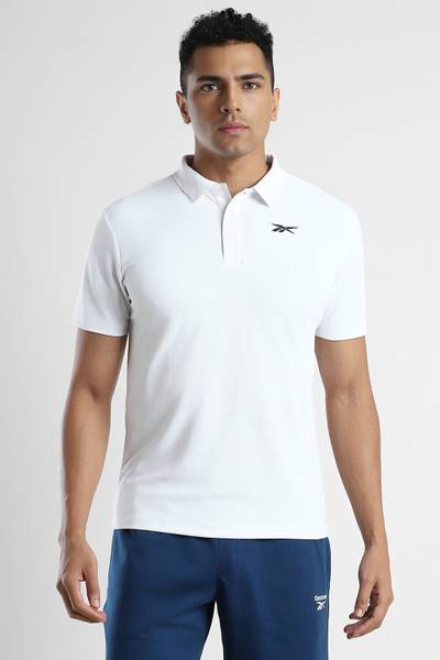 REEBOK Solid Men Polo Neck White T-Shirt