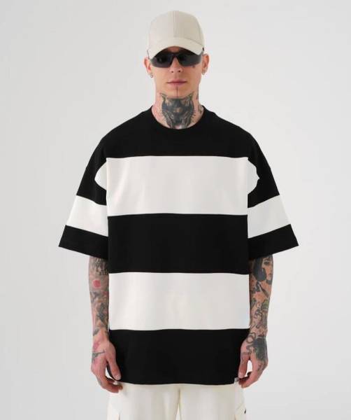 Lauren Adams Colorblock Men Round Neck Black T-Shirt