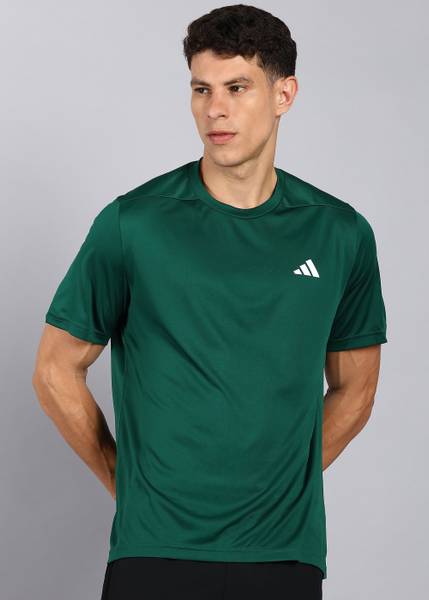 ADIDAS Solid Men Round Neck Green T-Shirt