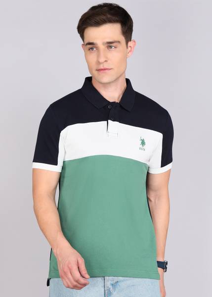 U.S. POLO ASSN. Colorblock Men Polo Neck Green T-Shirt