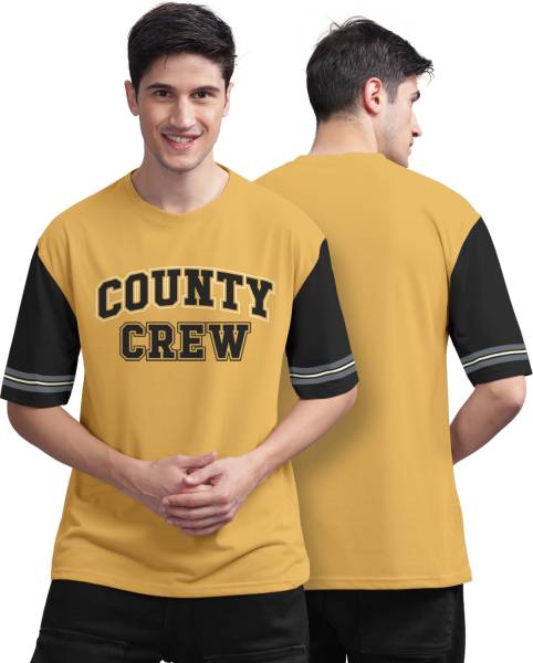 Bullmer Printed Men Round Neck Yellow T-Shirt