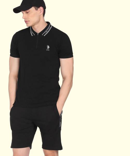 U.S. POLO ASSN. Solid Men Polo Neck Black T-Shirt