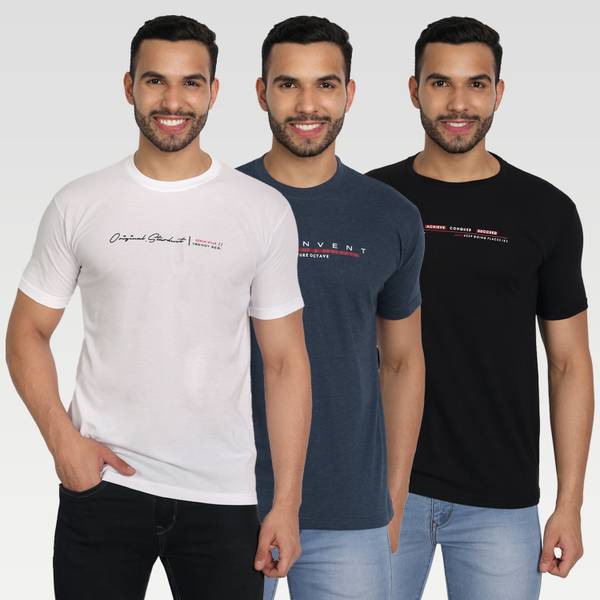 Zeffit Printed Men Round Neck Black, Blue, White T-Shirt