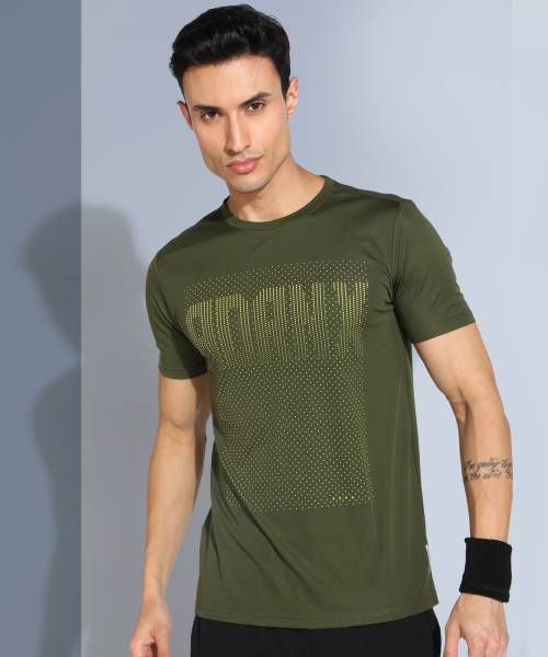 Adrenex Printed Men Round Neck Dark Green T-Shirt