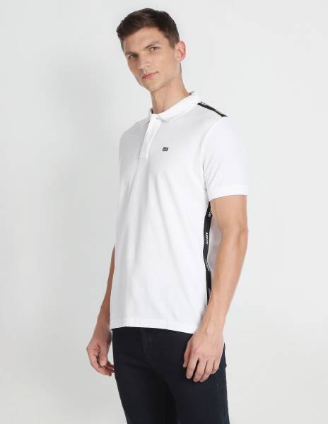 ARROW Self Design Men Polo Neck White T-Shirt