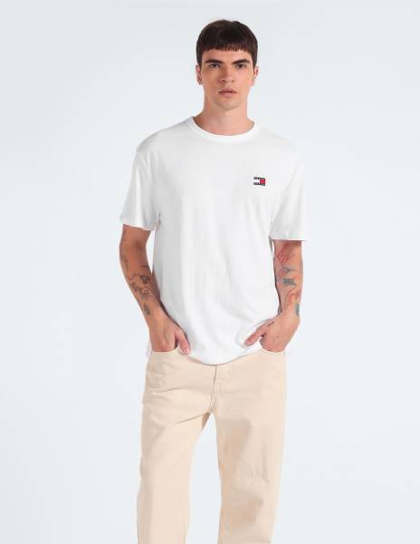 TOMMY HILFIGER Self Design Men Round Neck White T-Shirt