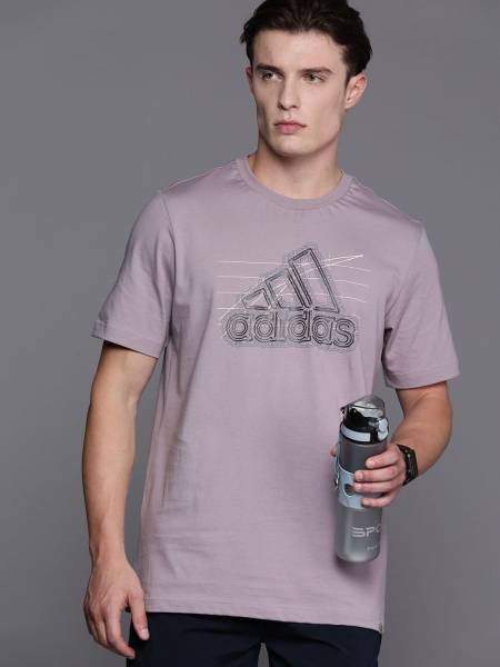 ADIDAS Printed Men Crew Neck Purple T-Shirt