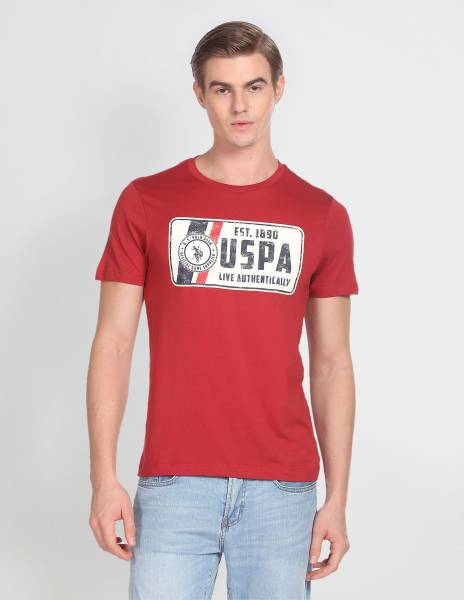 U.S. Polo Assn. Denim Co. Printed Men Crew Neck Red T-Shirt