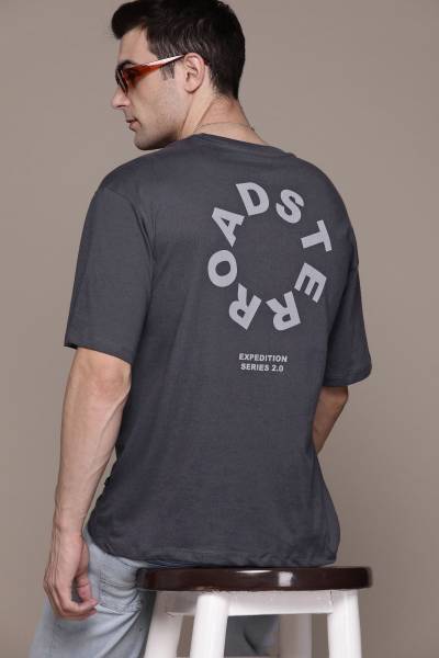 Roadster Typography Men Round Neck Black T-Shirt