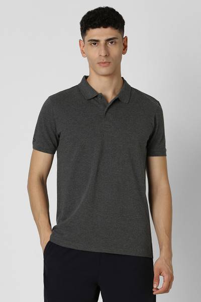 VAN HEUSEN Solid Men Polo Neck Grey T-Shirt