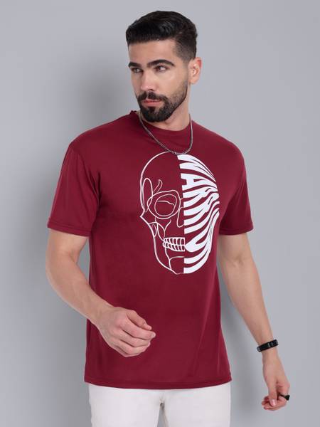 Go Devil Printed Men Round Neck Maroon T-Shirt