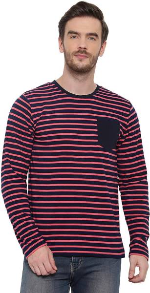 GLITO Colorblock Men Round Neck Dark Blue, Orange T-Shirt