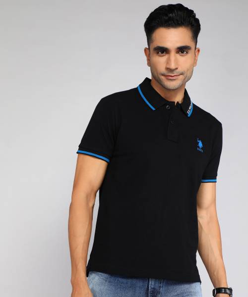 U.S. POLO ASSN. Solid Men Polo Neck Black T-Shirt