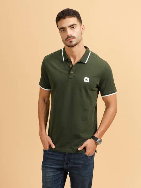 WROGN Solid Men Polo Neck Green T-Shirt
