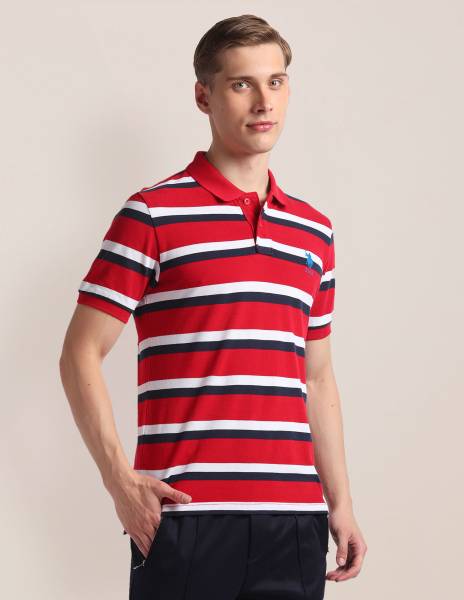 U.S. POLO ASSN. Striped Men Polo Neck Red T-Shirt