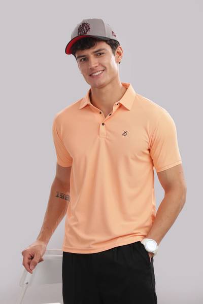 SPRADEX Solid Men Polo Neck Orange T-Shirt