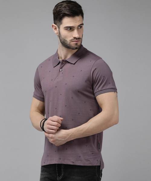Roadster Printed Men Polo Neck Pink T-Shirt