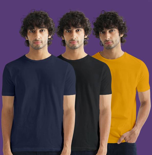 Veirdo Solid Men Round Neck Multicolor T-Shirt