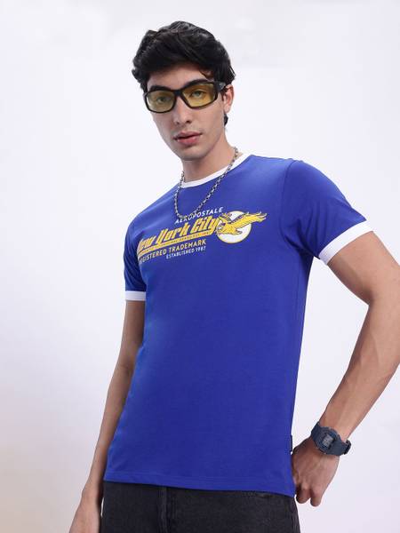 AEROPOSTALE Printed Men Round Neck Blue T-Shirt
