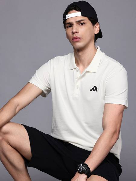 ADIDAS Graphic Print Men Polo Neck White T-Shirt