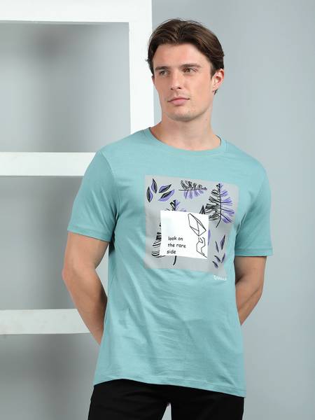 Dollar Printed Men Round Neck Blue T-Shirt