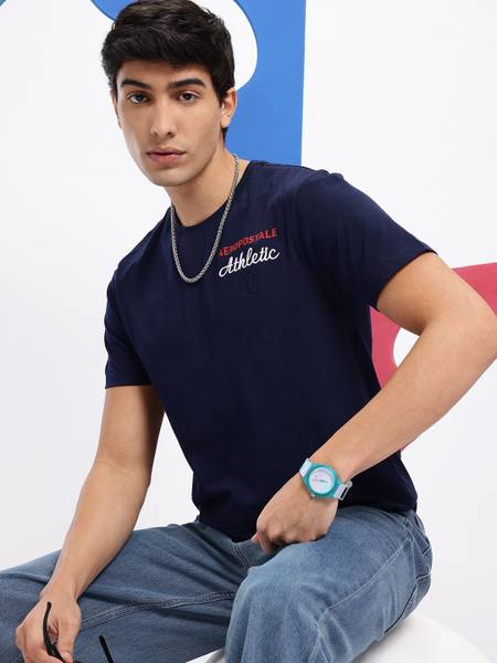 AEROPOSTALE Solid Men Round Neck Blue T-Shirt