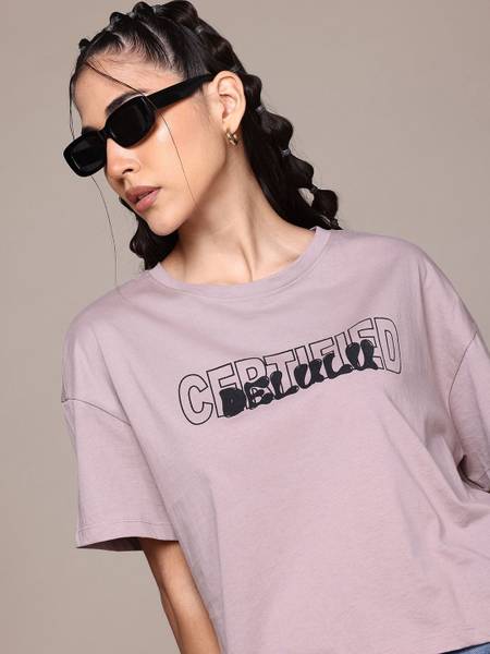 Roadster Printed Women Round Neck Purple T-Shirt