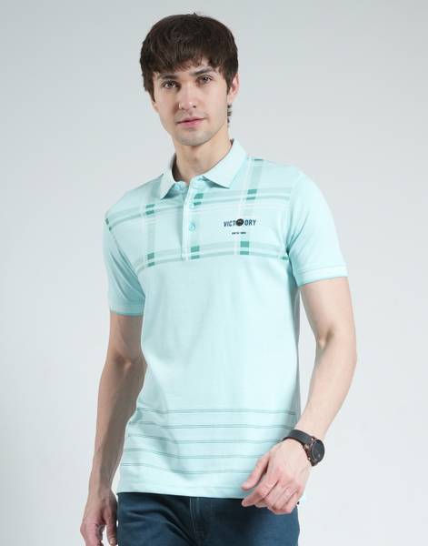 MONTE CARLO Printed Men Polo Neck Blue T-Shirt