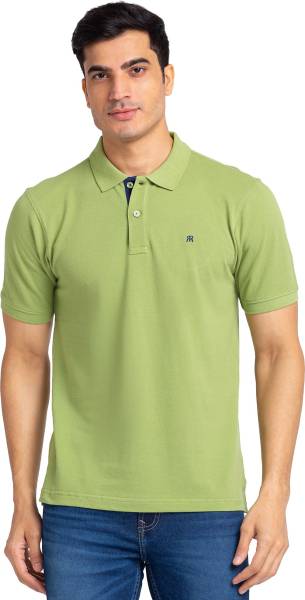 Raymond Solid Men Polo Neck Green T-Shirt