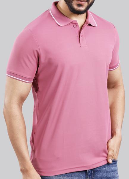 SUPERSQUAD Solid Men Polo Neck Pink T-Shirt