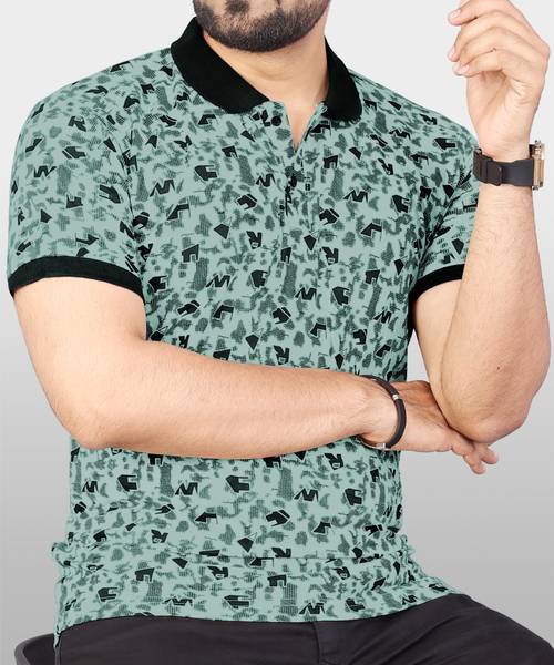 VeBNoR Printed Men Polo Neck Light Green T-Shirt