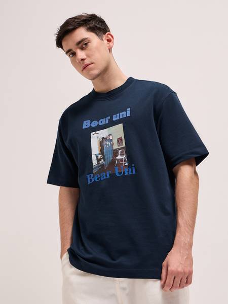 THE BEAR HOUSE Graphic Print Men Round Neck Blue T-Shirt