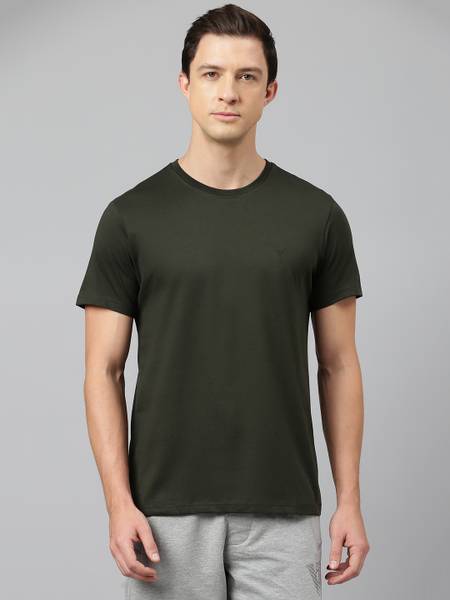 VAN HEUSEN Solid Men Crew Neck Dark Green T-Shirt