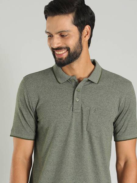 INDIAN TERRAIN Solid Men Polo Neck Grey T-Shirt