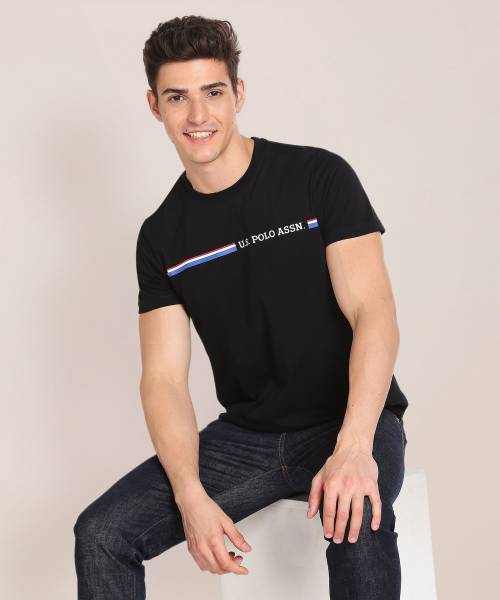 U.S. POLO ASSN. Printed Men Round Neck Black T-Shirt