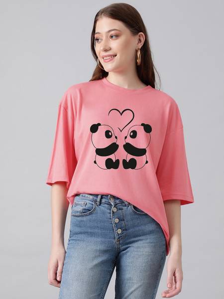 KOTTY Printed Women Round Neck Pink T-Shirt