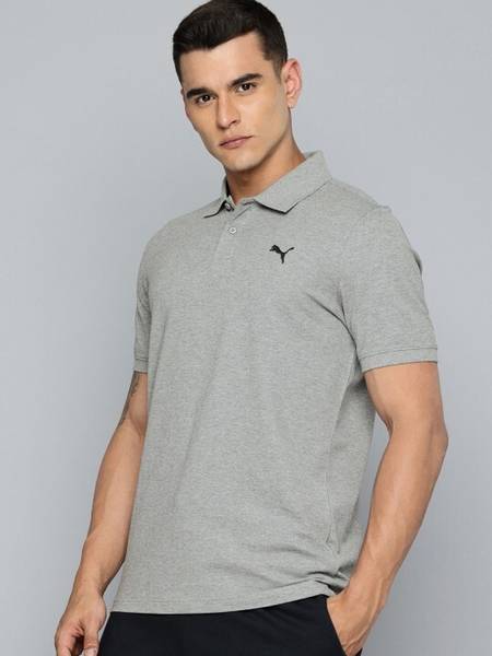 PUMA Solid Men Polo Neck Grey T-Shirt