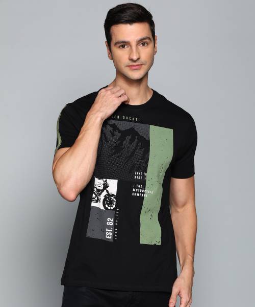 DUCATI Printed Men Round Neck Black T-Shirt