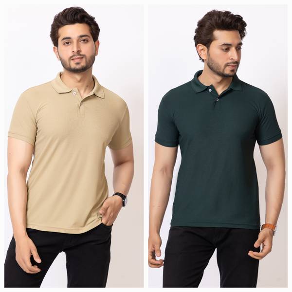 HILFIRE REGION Solid Men Polo Neck Beige, Green T-Shirt