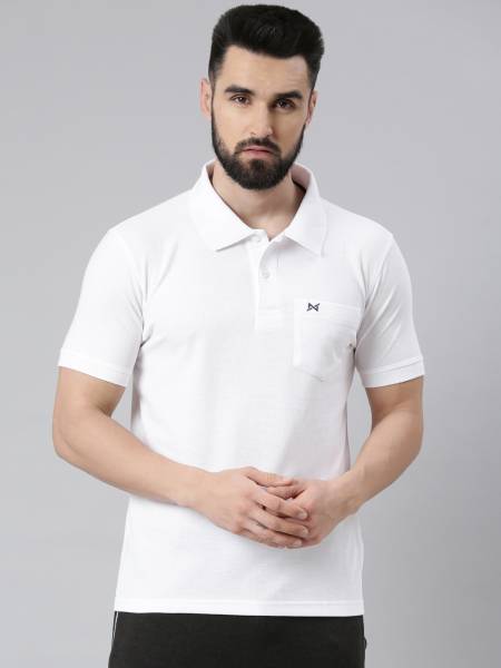 Force NXT Solid Men Polo Neck White T-Shirt