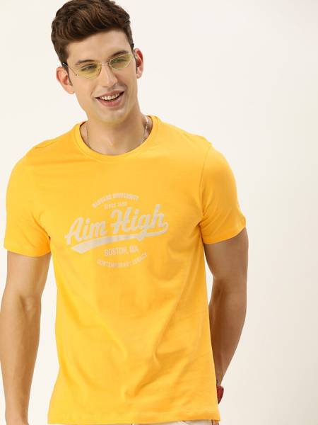 HARVARD Printed Men Round Neck Yellow T-Shirt