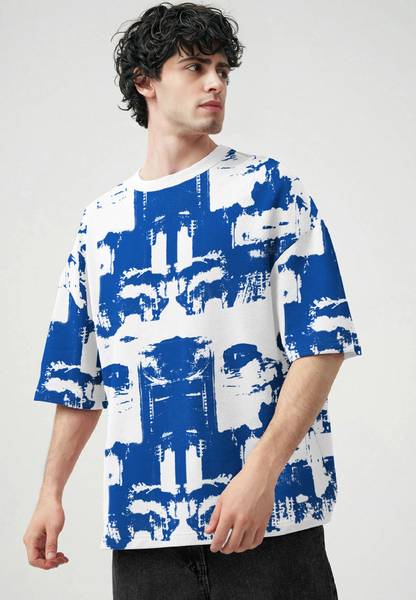 TRIPR Typography Men Round Neck White, Blue T-Shirt